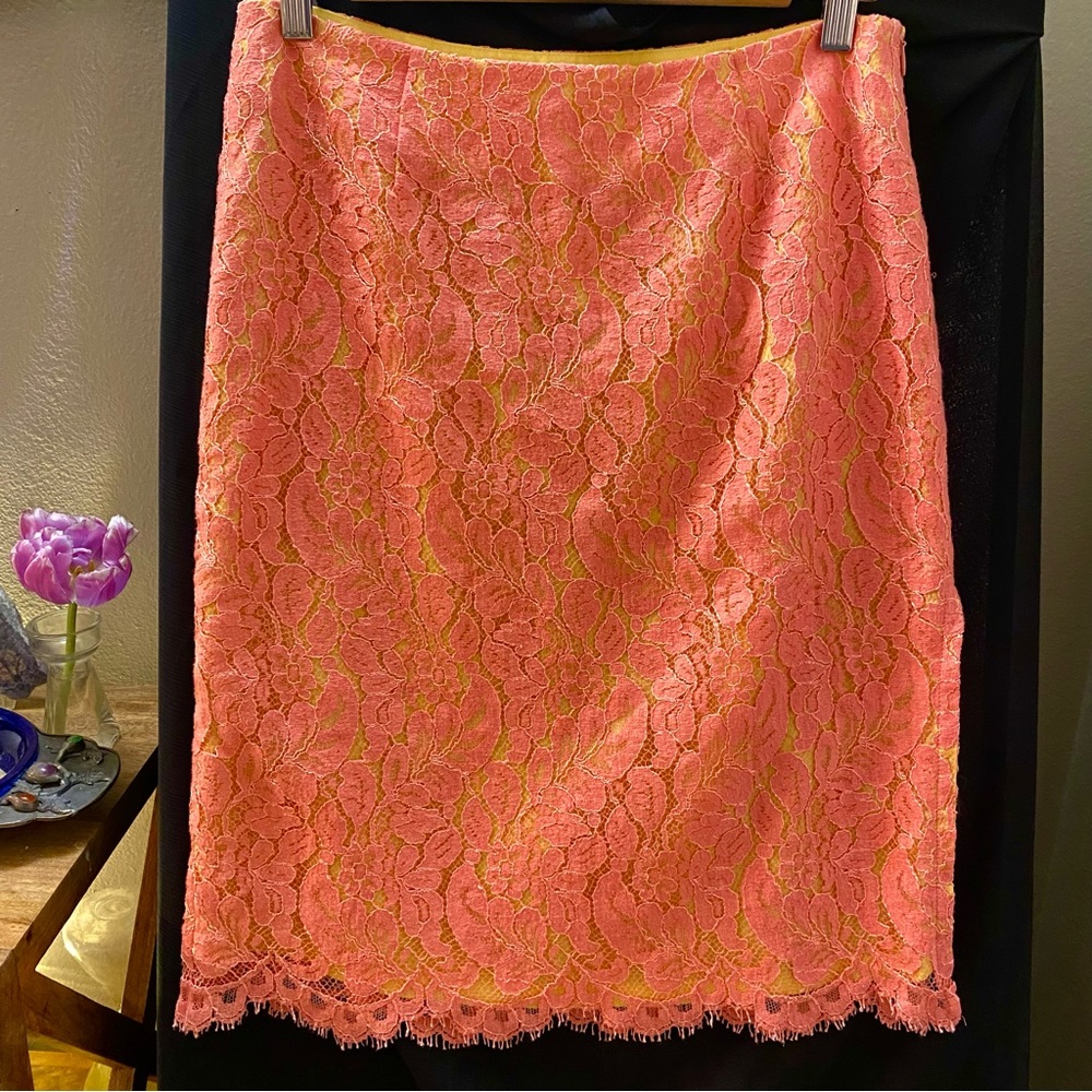 NWT: Pink and yellow lace Trina Turk skirt